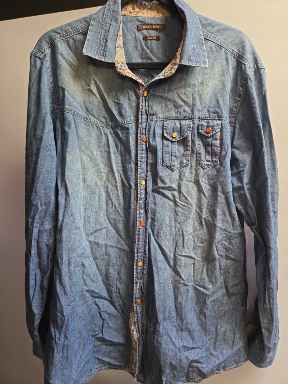 PRIMO EMPORIO Jewel Button Down Denim Long Sleeve Shirt Size XXL Made In Italy